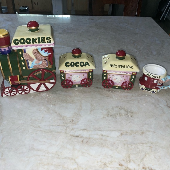 VTG Christmas Bear Train Cookie Jar Cocoa Cart Marshmallow Car - Picture 14 of 14